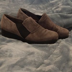 Clarks slip on shoes in gray suede